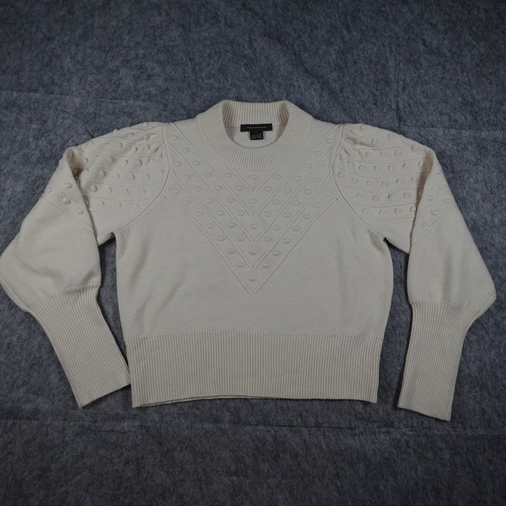 French Connection Sweater Womens‎ Medium Cream Puff Sleeve Bobble Knit Mock Neck